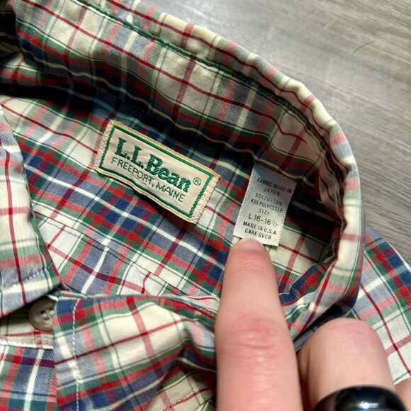 *Vintage L.L. Bean Men's Plaid Shirt - Red/Blue/White - Picture 3 of 5